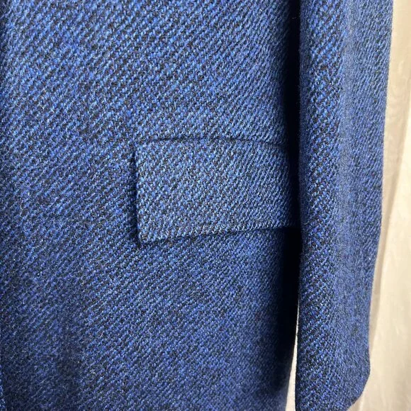 Harris Tweed blue wool overcoat vintage collared long winter coat classic flawed - Picture 5 of 14